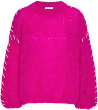 Americandreams Catia Mohair Stitch Pullover - Dames - Ronde hals truien - Roze - L - Wol - Truien & Vesten