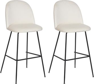 Beliani Beliani - Conjunto De 2 Sillas De Bar Tapizadas En Terciopelo Blanco Crema Marco De Acero Negro Altura Del Mostrador Muebles De Comedor De Dise&ntilde;o Arco