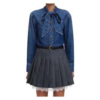 Self Portrait Dames, Blouses & Shirts, Blauw, Maat: XS Denim
