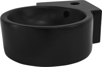 ML Design Lavabo esquinero negro de cer&aacute;mica con rebosadero