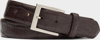 W. Kleinberg Men & apos;s Alligator Belt with Brushed Nickel Buckle