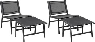 Beliani Conjunto De 2 Sillas De Jard&iacute;n Modernas Para Exteriores Asiento De Textileno Estructura De Metal Con Reposapi&eacute;s Negro Marceddi