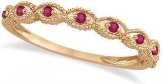 Allurez Antique Marquise Shape Ruby Wedding Ring 14k Rose Gold (0.18ct)