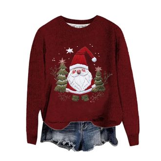 Generic Ladies Christmas Fancy Dress Outfits Santa Claus Lightweight Sweatshirts Moose Sweater Gingerbread Pullover Tops Fair Isle Chunky Knit Long Sleeve Gno