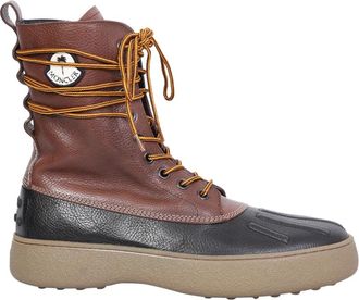 Moncler Brown Ankle Boots with Side Zipper - male - Moncler - Lace-up Boots - Brown - 10 UK - Shoes