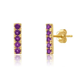 MAX + STONE 14k Yellow Gold Small 2mm Gemstone Bar Stud Earrings with Push Backs