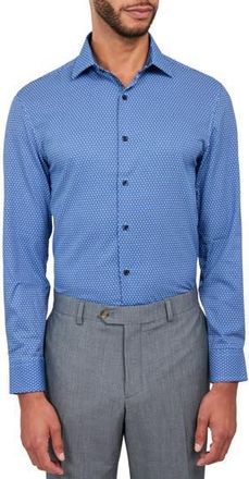 W.R.K Dot Geo Print Stretch Performance Dress Shirt in Blue at Nordstrom Rack, Size 15.5