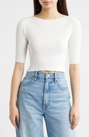 AllSaints Cruz Crop Rib Top in Chalk White at Nordstrom, Size X-Small
