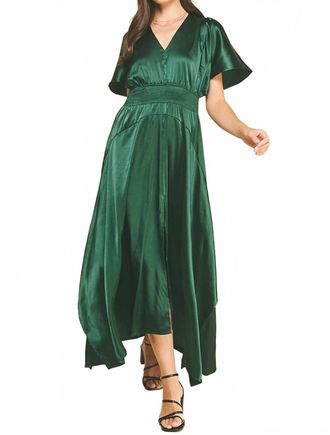 Pinch Design Chiffon Slit Detailed Maxi Dress In Hunter Green
