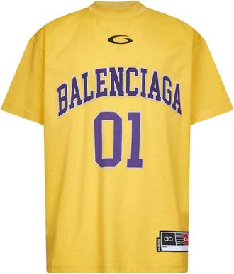 Balenciaga T-Shirts, male, Yellow, XS, Oversized Basketball Motif T-shirts and Polos