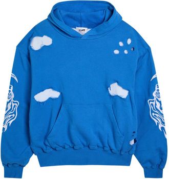 Warren Lotas Serenity Reaper Distressed Detailed Hooded Cotton Sweatshirt - Blue - XL