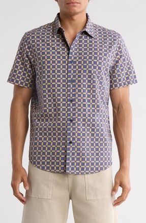 14th & Union Short Sleeve Cotton Seersucker Button-Up Shirt in Blue Indigo Ruben Checker at Nordstrom Rack, Size Large