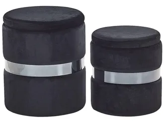Beliani Beliani - Set Di 2 Pouf Portaoggetti Imbottiti In Velluto Di Poliestere Nero Doris