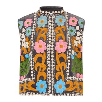 Lollys Laundry Tops, Dames, Veelkleurig, L, Katoen, Bohemian-geïnspireerd Floral Geborduurd Vest