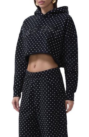 AFRM Darius Crop Cotton Hoodie in Noir Micro Dot at Nordstrom, Size X-Large