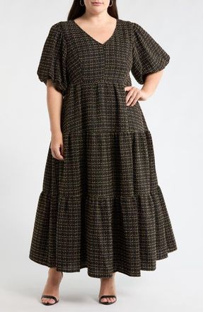 Sugarlips Carrol Zaylee Tweed Tillie Maxi Dress in Black at Nordstrom, Size 2X
