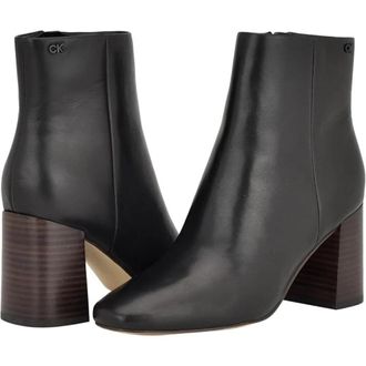 Calvin Klein Broma Boots Womens Black Leather Block Heel Ankle Bootie LION307