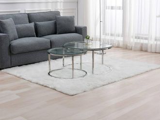 Vente-Unique Nesting Coffee Tables In Tempered Glass & Stainless Steel - Silver in Clear