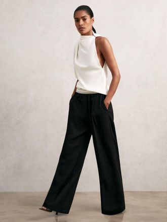 Reiss Black Wide-leg Contrast-waistband Trousers, 4L