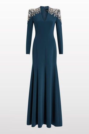 Jenny Packham Nila Beaded V-Neck Maxi Dress in Hawks Eye Blue at Nordstrom, Size 10 Uk