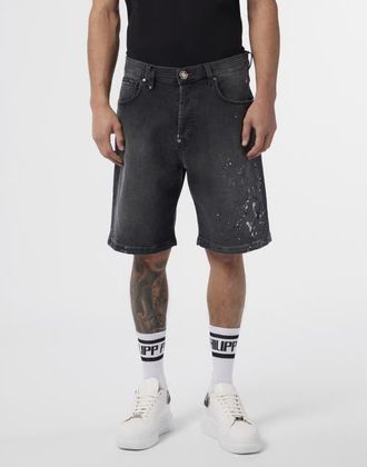 Philipp Plein Denim Shorts Paint Men in Pantherblack at Nordstrom, Size 31