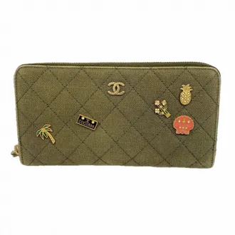 Chanel Khaki Canvas Long Wallet (Bi-Fold) (Pre-Owned)