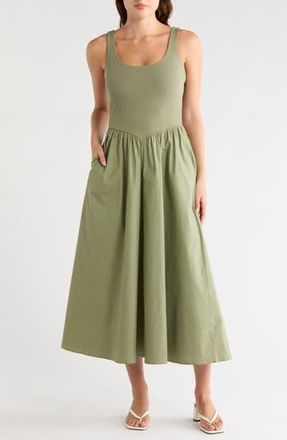 Melrose and Market Mixed Media Tank Dress in Olive Acorn at Nordstrom Rack, Size X-Small
