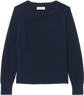 Marc O'Polo Rundhalspullover MARC OPOLO, Damen, Gr. XL, blau (dunkelblau), Strick, Obermaterial: 97% Baumwolle, 3% Elasthan, unifarben, Pullover Rundhalspullover,