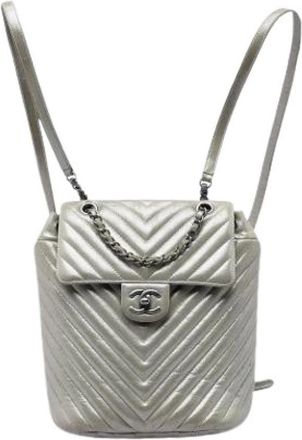 Chanel Pre-owned Iridescent Quilted Backpack - Dames - Vintage Rugzakken - Grijs - ONE Size - Leer - Vintage