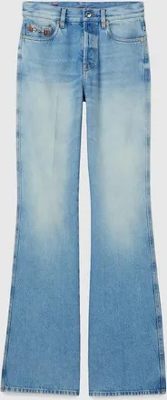 Gucci Flared Bleached Cotton Denim Pants, Blue, Ready-to-wear
