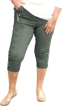 Generic Caprice - Vera Tucci - Cropped 3/4 Length Womens Capri Trouser Elastic Waist (T3, Army), 12