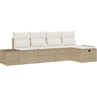 vidaXL Garden Sofa Set with Cushion 5 pcs Beige Poly rattan Vidaxl