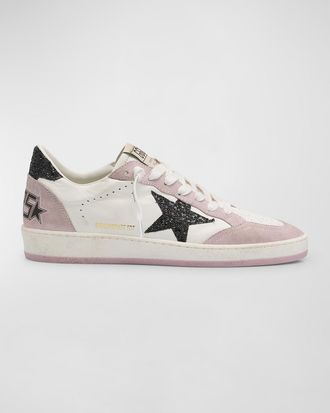 Golden Goose Ballstar Mixed Leather Glitter Low-Top Sneakers
