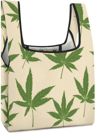 Generic Weeds Pattern Reusable Shopping Bags Lightweight Foldable Grocery Bag Polyester Washable Tote Bag