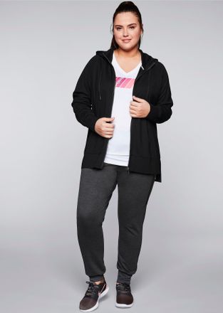 Sheego Sweatjacke SHEEGO, Damen, Gr. 40/42, schwarz, 70% Viskose, 26% Polyamid, 4% Elasthan, Sweatjacken Sweatjacke