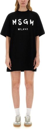 Msgm Abito Con Logo Pennellato-Donna
