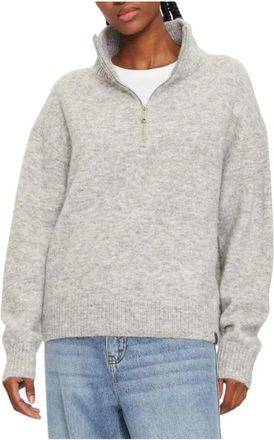 Calvin Klein Jeans Truien & Vesten, Dames, Grijs, M, Wol, Gestructureerde Half-Zip Alpaca Wol Vest