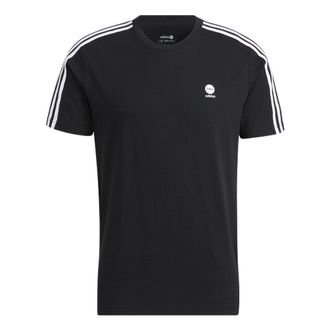 adidas neo Solid Color Logo Stripe Sports Short Sleeve Black HD4666
