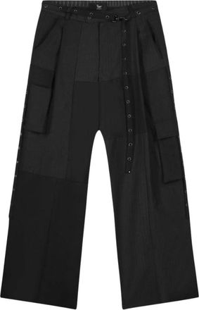 1/OFF Pantalons Patchwork Eyelets - Dames - Wijde Broeken - Zwart - S - Wol - Broeken