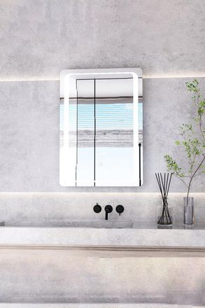 Living and Home Rectangle Wall Mounted Mirror Cabinet with LED Lighting