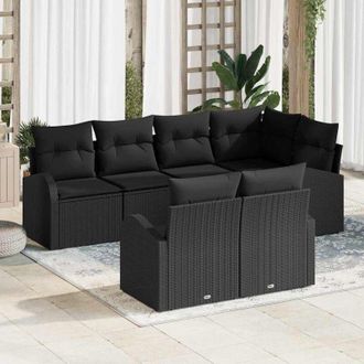 vidaXL Vidaxl - Conjunto De Sof&aacute; De Jard&iacute;n Con Coj&iacute;n 7 Pcs Negro Polirat&aacute;n