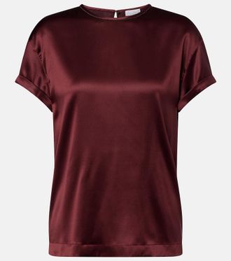 Brunello Cucinelli T-shirt in satin di misto seta con monili