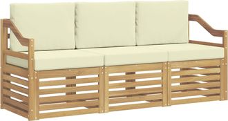 vidaXL Juegos De Sof&aacute;s 3 Uds. Blanco Y Crema Polyester Vidaxl