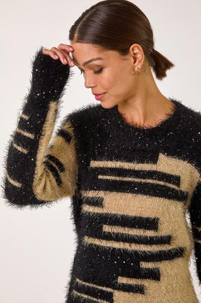 Roman Fluffy Cut Stripe Knit Jumper