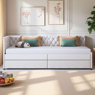 OEM Sof&aacute; Cama Convertible - 90x200cm - Terciopelo Beige - Dise&ntilde;o Moderno - 2 Plazas