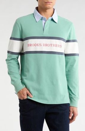 Brooks Brothers Branded Rugby Long Sleeve Polo in Malachite Green at Nordstrom Rack, Size Large