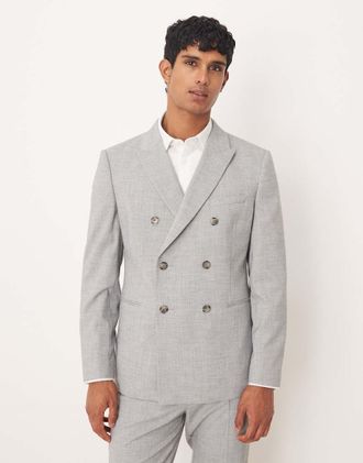 Asos Giacca da abito slim fit doppiopetto grigio m&eacute;lange