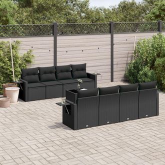 vidaXL Set De Sof&aacute;s De Jard&iacute;n 8 Piezas Y Cojines Rat&aacute;n Sint&eacute;tico Negro Vidaxl