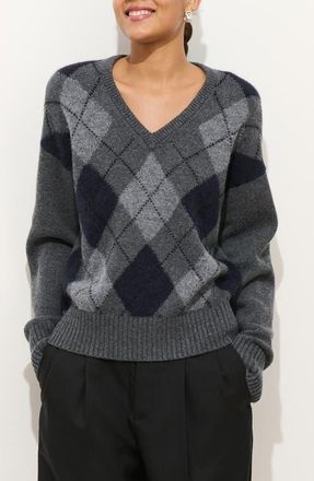 Alex Mill Campbell Argyle Wool Blend V-Neck Sweater in Storm Grey Multi at Nordstrom, Size X-Small