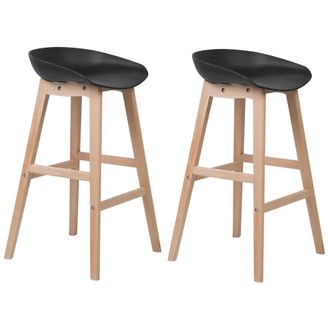 Beliani Beliani - Juego De 2 Taburetes De Bar De Madera Clara Y Asiento De Pl&aacute;stico Negro 85 Cm Silla De Mostrador Micco